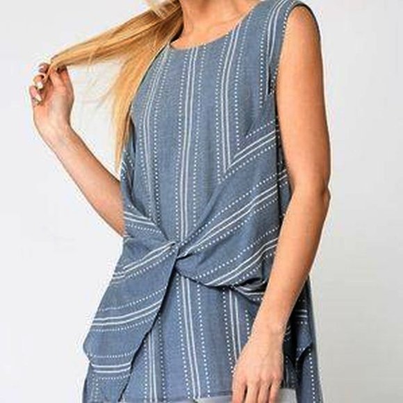 New BLUHEAVEN by Umgee M blue & white striped tunic - Picture 3 of 7